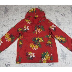 Y2k  2014 Obey Red floral  light pull over hoodie jacket Weed leaf mens L